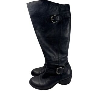 Born Kylli Boots Black Leather Buckle Riding Knee High Tall Women's 8.5M Western